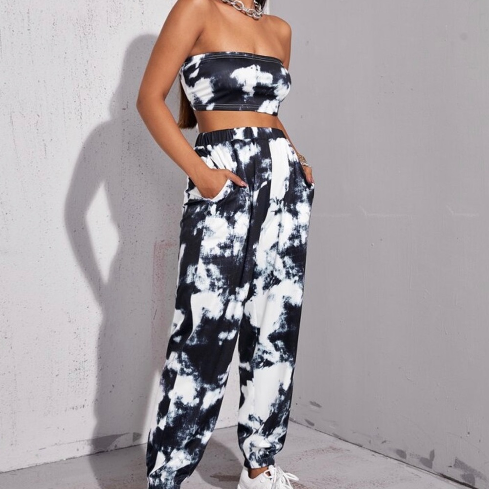 Tie dye tube top and pants set
